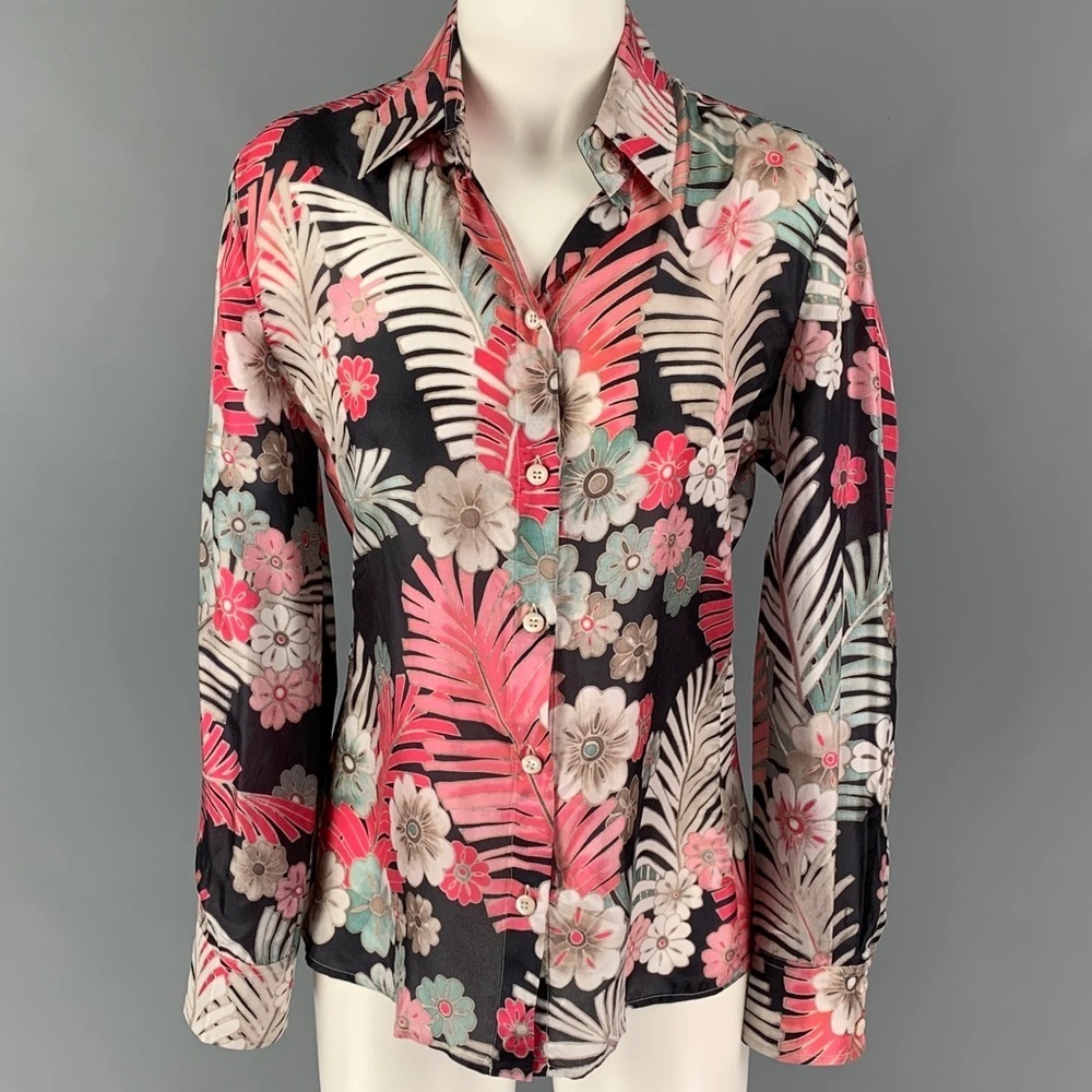 Armani Collezioni 100% Silk Floral Button-Down Shirt – Size 16